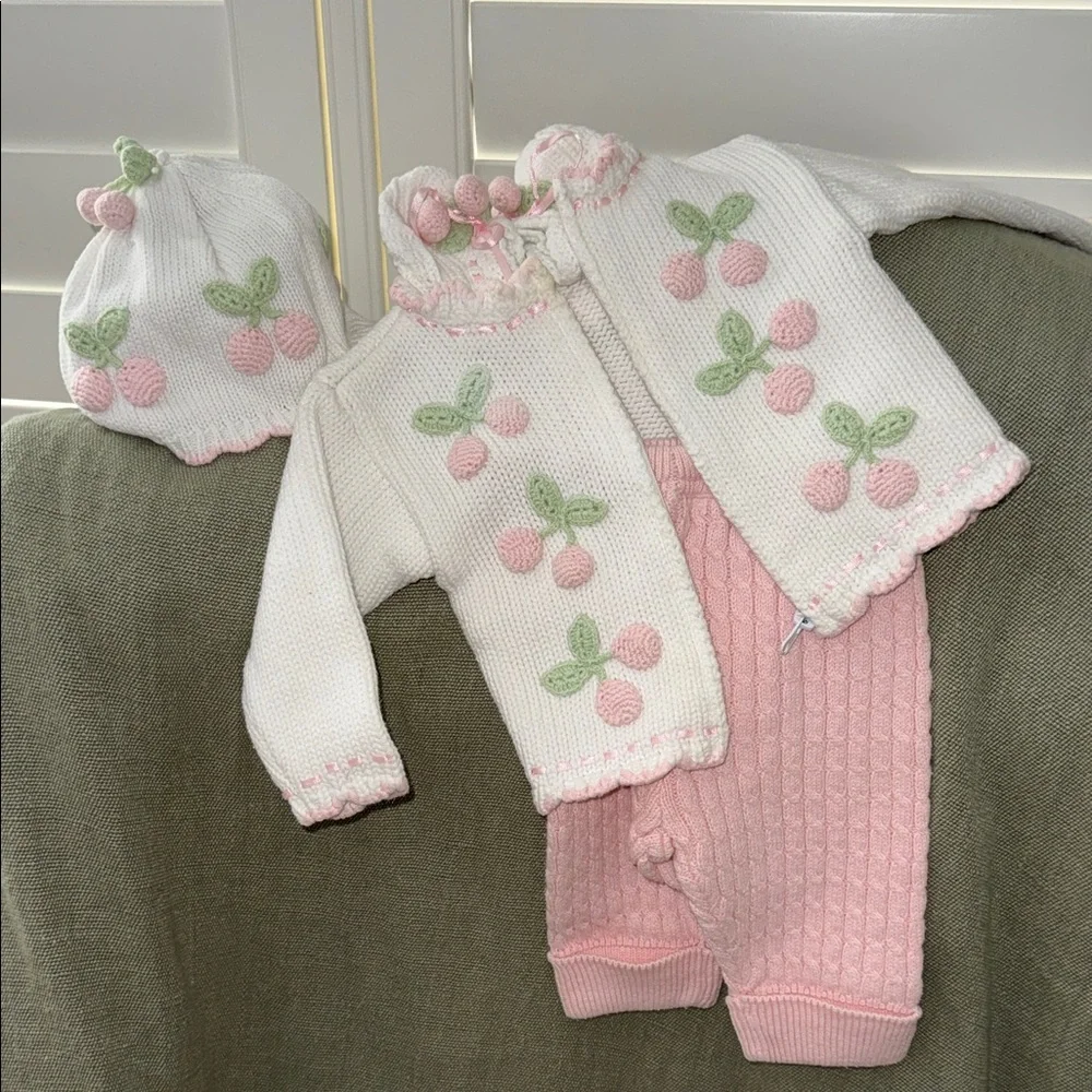 Hartstrings Baby White and Pink Knit Set - Picture 1 of 9